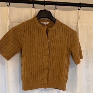 Madewell short puff-sleeve camel cardigan